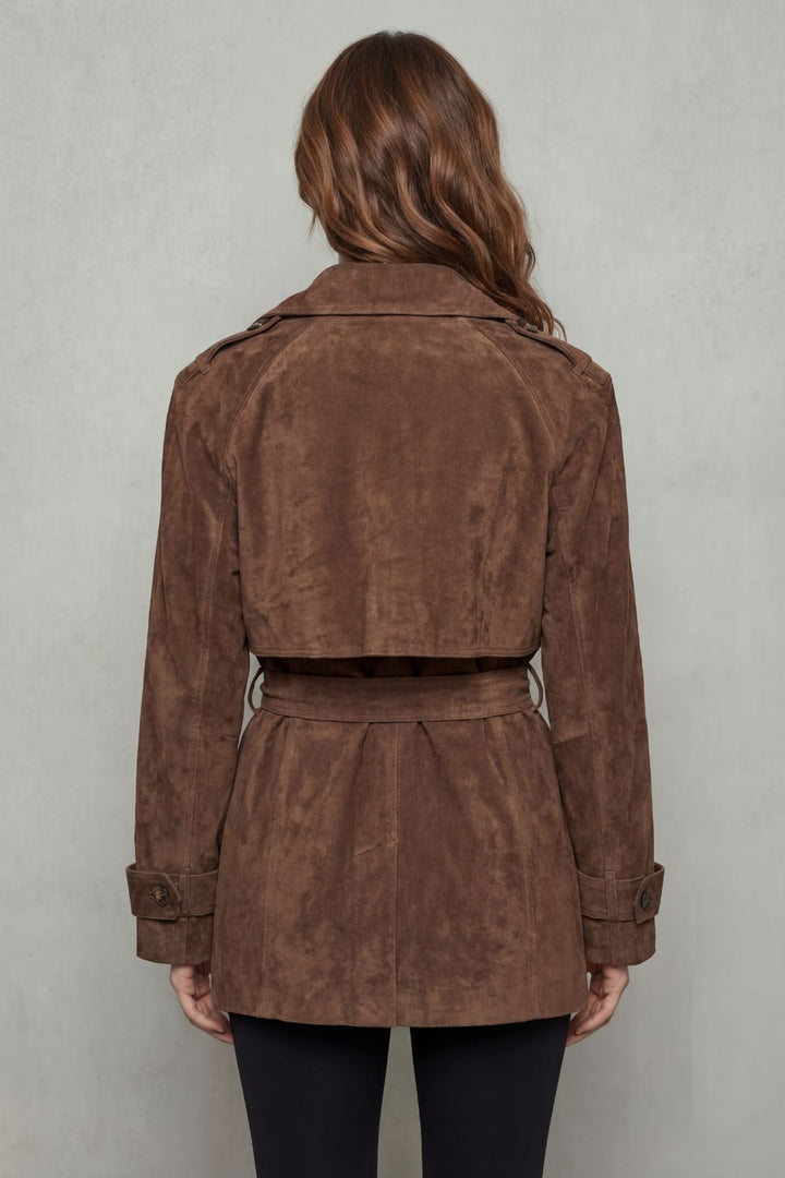 Valvetti – Double-breasted silhouette – Suede trench coat