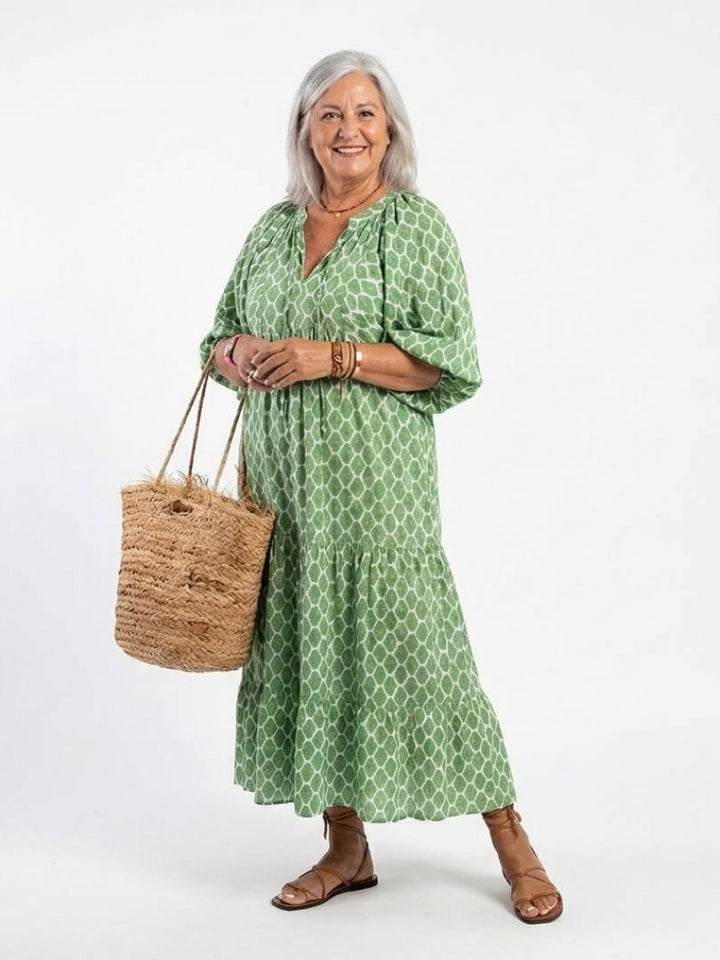 ALIANA | V Neck Patterned Midi Dress
