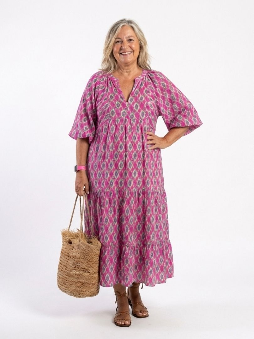 ALIANA | V Neck Patterned Midi Dress