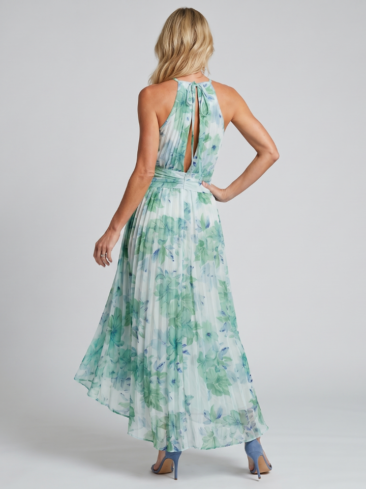 PORTIA | Pleated Halter Floral Midi Dress