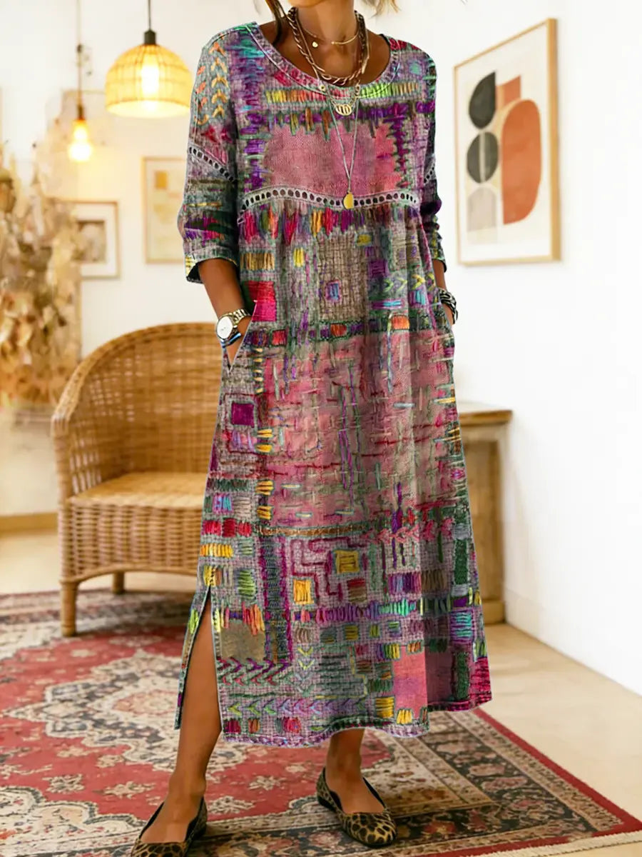 AYLINA | Women’s Ethnic Patchwork Print Dress