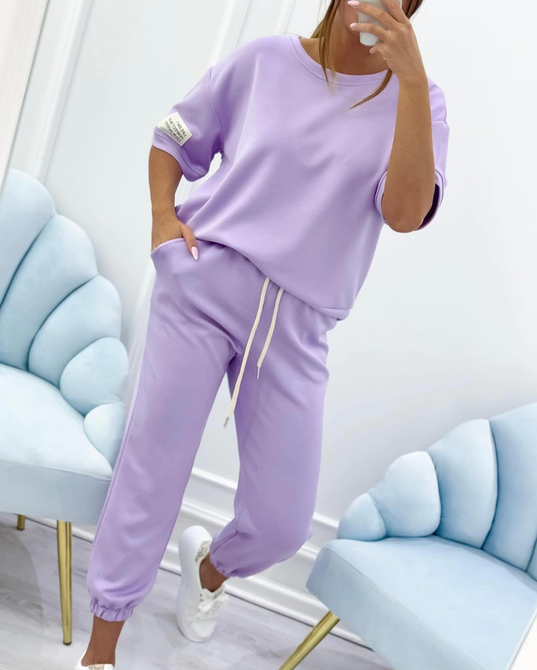 ELENZA | Women’s Casual Two-Piece Set with Solid Top and Trousers