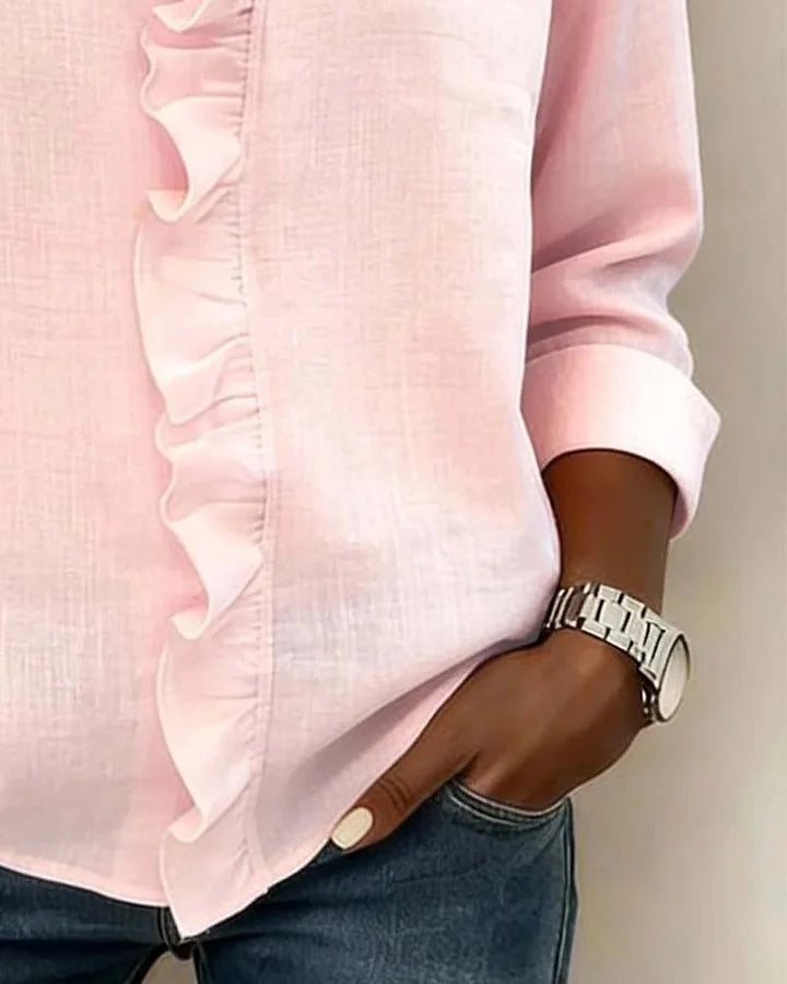 INDIE™ | Blouse with Ruffles, V-Neck and Long Sleeves